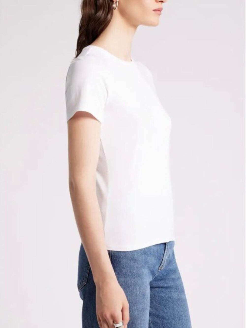 Nordstrom Womens Pima Cotton Blend Crewneck Short Sleeve T-Shirt White Size S